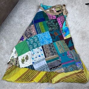 Kathmandu Imports Adjustable Size Patchwork Maxi Skirt Colorful Gypsy Boho Artsy